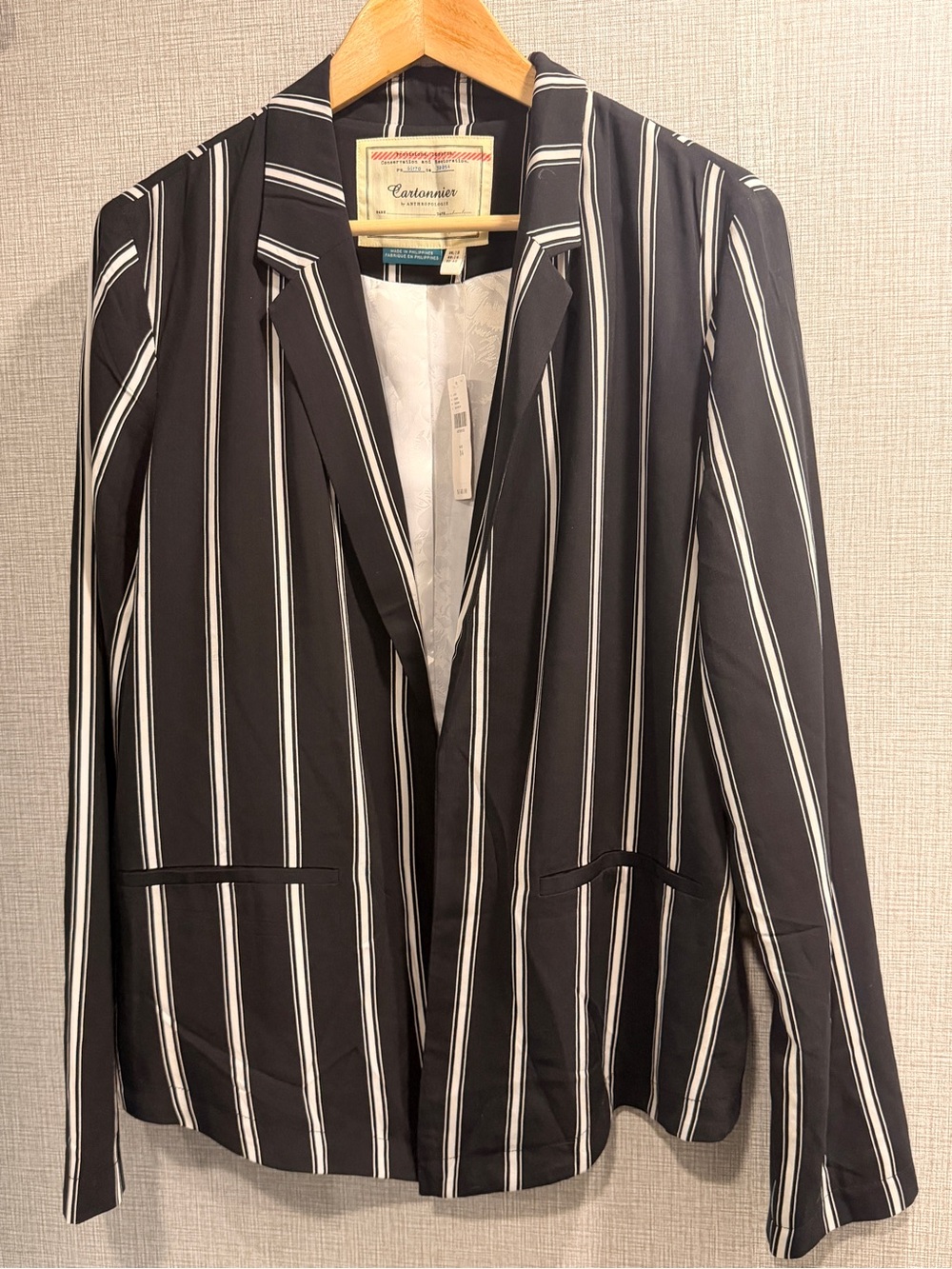 NWT Cartonnier by Anthropologie Black & White Striped Blazer Size 14